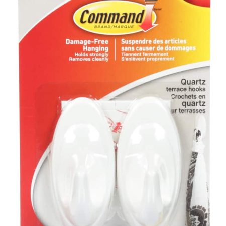 Command Decorative Quartz Terrace Hooks with Adhesive Strips, White, 3-lbs, 2 Strips per Pack