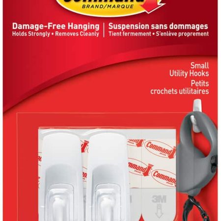 Command Small Utility Hooks Value Pack with Adhesive Strips, White, 1-lb, 2 Strips per Pack