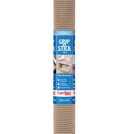 Con-Tact Grip-N-Stick Removable Adhesive Non-Slip Shelf/Drawer Liner, Taupe, 18-in x 4-ft