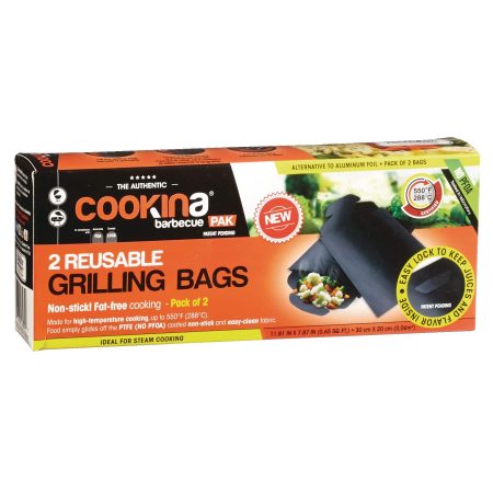 COOKINA Barbecue PAKS Reusable Grilling Bags, 100% Non-Stick Pouch, For All BBQs & Smokers, 2-pk