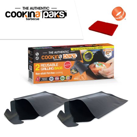 COOKINA Barbecue PAKS Reusable Grilling Bags, 100% Non-Stick Pouch, For All BBQs & Smokers, 2-pk