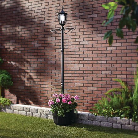 For Living Cresmont Outdoor Solar Lamp & Planter, Black