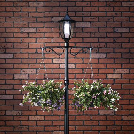 For Living Cresmont Outdoor Solar Lamp & Planter, Black