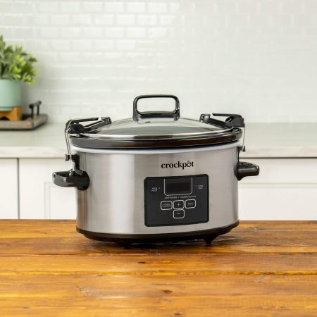 Crock-Pot Digital Programmable Slow Cooker with Locking Lid, Feeds 4 People & More, Stainless Steel, 4-qt