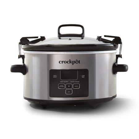 Crock-Pot Digital Programmable Slow Cooker with Locking Lid, Feeds 4 People & More, Stainless Steel, 4-qt