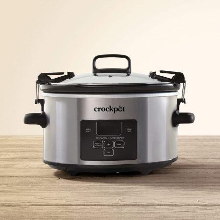 Crock-Pot Digital Programmable Slow Cooker with Locking Lid, Feeds 4 People & More, Stainless Steel, 4-qt