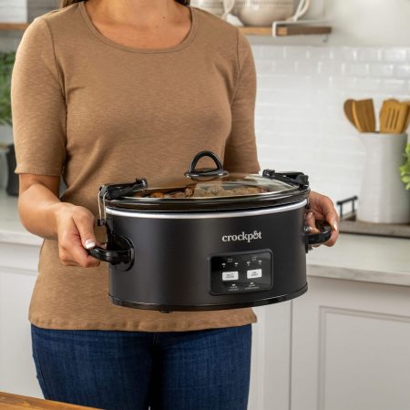 Crock-Pot Digital Programmable Cook & Carry Slow Cooker with Locking Lid, Feeds 7 People & More, Matte Black, 6-qt