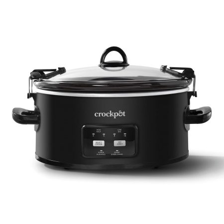 Crock-Pot Digital Programmable Cook & Carry Slow Cooker with Locking Lid, Feeds 7 People & More, Matte Black, 6-qt