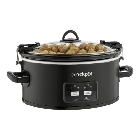 Crock-Pot Digital Programmable Cook & Carry Slow Cooker with Locking Lid, Feeds 7 People & More, Matte Black, 6-qt