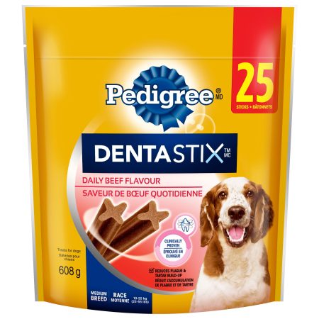 Pedigree Dentastix Beef Flavour Oral Care Dog Treats for Medium Sized Breeds, 441-g, 25-Pk