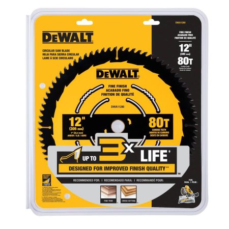 DEWALT DW3128 12-in 80T Carbide Tipped Circular Saw Blade for Wood