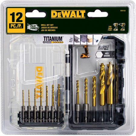 DEWALT DD5152 Impact Ready Titanium-Nitride Coated Drill Bit Set for Wood, Metal, 10-pc