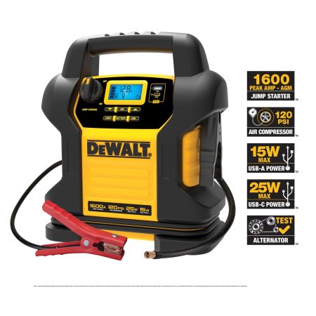 DEWALT DXAEJ14CA Booster Pack/Jump Starter, With Auto-Stop Digital Air Compressor, 1600 Peak Amp, 12V