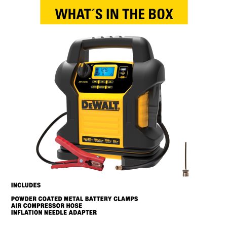 DEWALT DXAEJ14CA Booster Pack/Jump Starter, With Auto-Stop Digital Air Compressor, 1600 Peak Amp, 12V