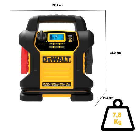 DEWALT DXAEJ14CA Booster Pack/Jump Starter, With Auto-Stop Digital Air Compressor, 1600 Peak Amp, 12V