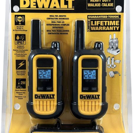 DEWALT ALS-DXFRS300 GMRS 250,000-ft²/23000-m² Waterproof Rechargeable 2-Way Radio with Holster, Yellow/Black, 2-pk