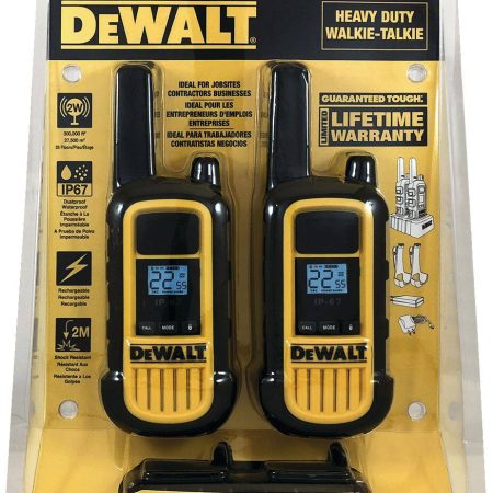 DEWALT ALS-DXFRS800 GMRS 300,000-ft²/27500-m² Waterproof Rechargeable 2-Way Radio with Holster, Yellow/Black, 2-pk