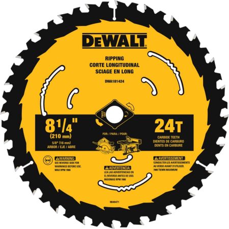 DEWALT DWA181424 8-1/4-in 24T Carbide Tipped Circular Saw Blade for Wood