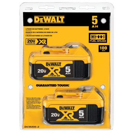 DEWALT DCB205 20V MAX XR Lithium-Ion 5.0Ah Battery Pack with LED Fuel Gauge, 2-pk