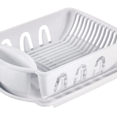 Sterilite Plastic Nesting Dish/Cutlery Drying Rack & Drainboard Tray For Kitchen, White