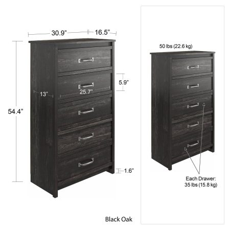 Dorel Draven 5-Drawer Dresser, Black Oak