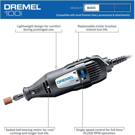 Dremel 100-N/7 0.9A Single Speed Rotary Tool Kit with Assorted Accessory Bits, 7-pc