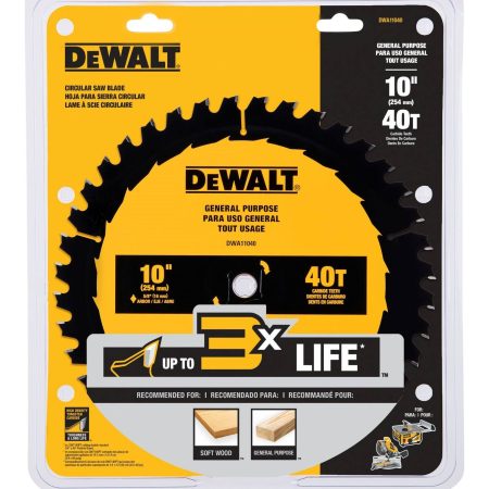 DEWALT DW3114 10-in 40T Carbide Tipped Circular Saw Blade for Wood