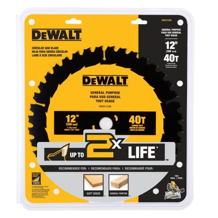 DEWALT DWA11240 40T Carbide Tipped Circular Saw Blade for Wood, 12-in