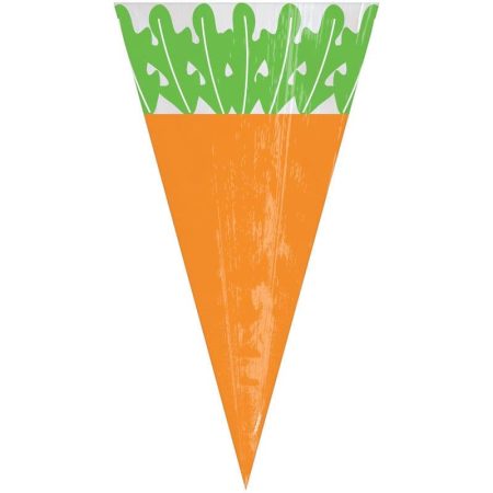 Carrot Shaped Cello Party Treat Bags, Orange/Green, 11-in, 15-pk, for Easter/Spring