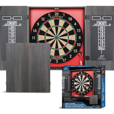 EastPoint Sonoma Sisal Bristle Dartboard & Cabinet Set w/ 6 Darts & Chalk Scoreboard