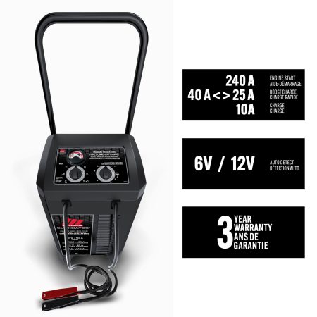 MotoMaster Eliminator Workshop Series Wheeled Battery Charger, Manually-Operated, 40/25/10-Amp, 6 & 12V, with 240-Amp Engine Start