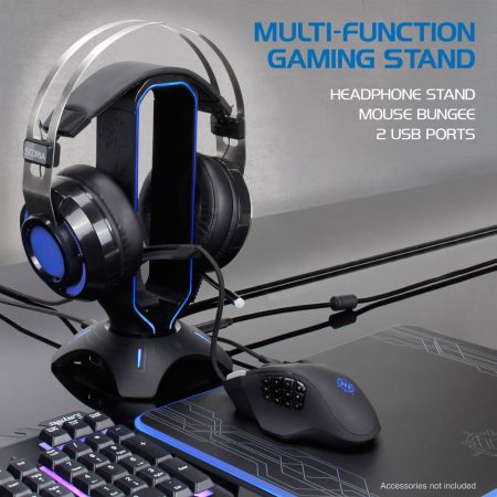 ENHANCE 3-In-1 LED Gaming Headset Stand With Mouse Bungee, Black