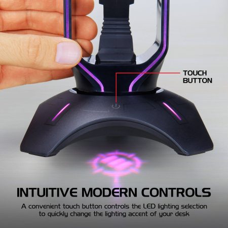 ENHANCE 3-In-1 LED Gaming Headset Stand With Mouse Bungee, Black