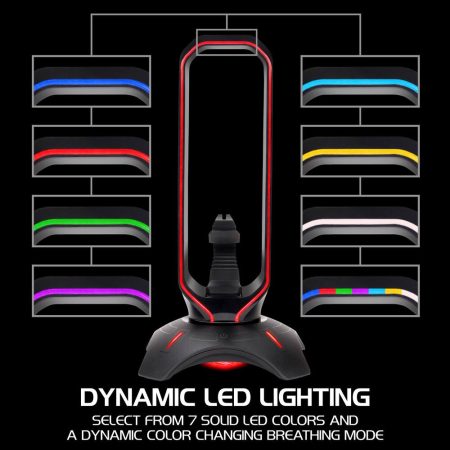 ENHANCE 3-In-1 LED Gaming Headset Stand With Mouse Bungee, Black