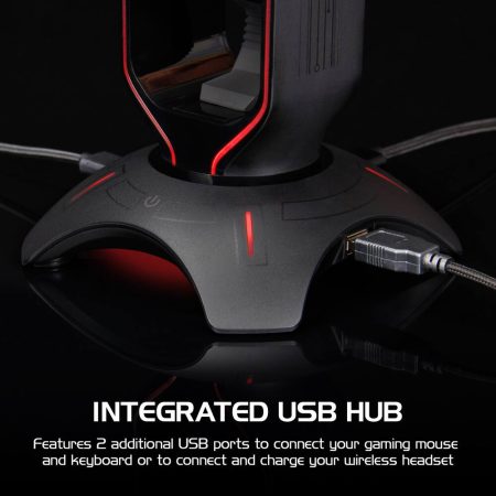 ENHANCE 3-In-1 LED Gaming Headset Stand With Mouse Bungee, Black