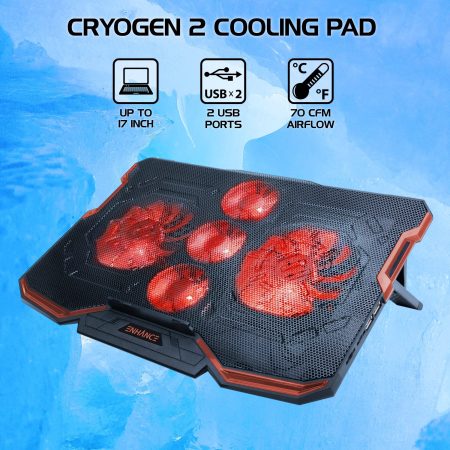 ENHANCE Cryogen LED Gaming Laptop Cooling Stand, Up to 17-in, Black/Red