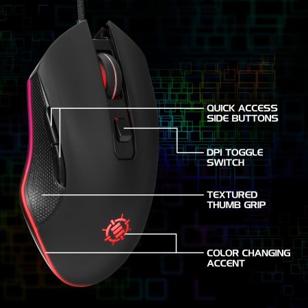 ENHANCE Infiltrate Blackout USB Gaming Mouse with LED Accent Light, Black