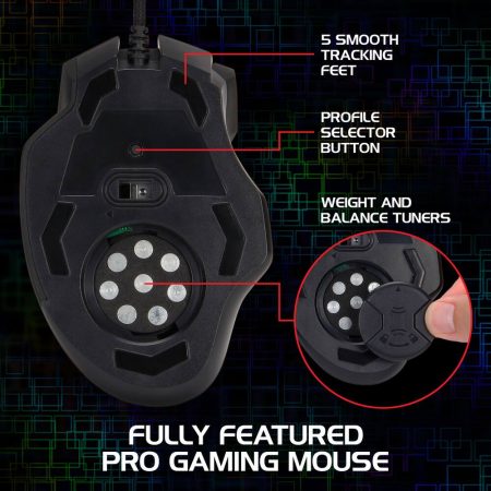 ENHANCE Theorem MMO 2 LED PRO Gaming Mouse with 13 Programmable Side Buttons, Black