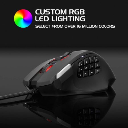 ENHANCE Theorem MMO 2 LED PRO Gaming Mouse with 13 Programmable Side Buttons, Black