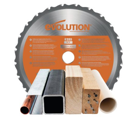 Evolution R255SMS 15 Amp Single-Bevel Sliding Mitre Saw with 10-in Multi-Material Cutting Blade