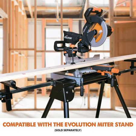 Evolution R255SMS 15 Amp Single-Bevel Sliding Mitre Saw with 10-in Multi-Material Cutting Blade