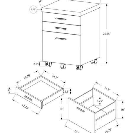 Monarch Specialties 3-Drawer Under Desk Mobile File Storage Cabinet