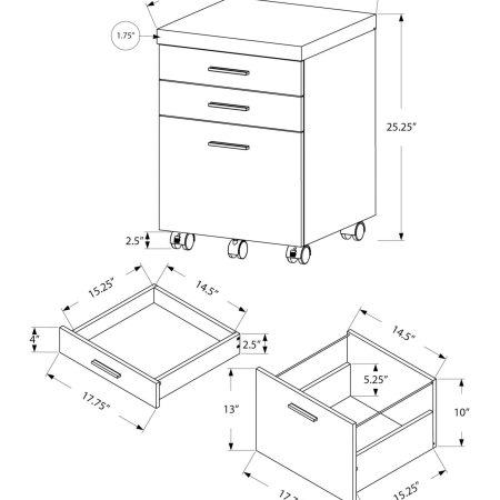 Monarch Specialties 3-Drawer Under Desk Mobile File Storage Cabinet