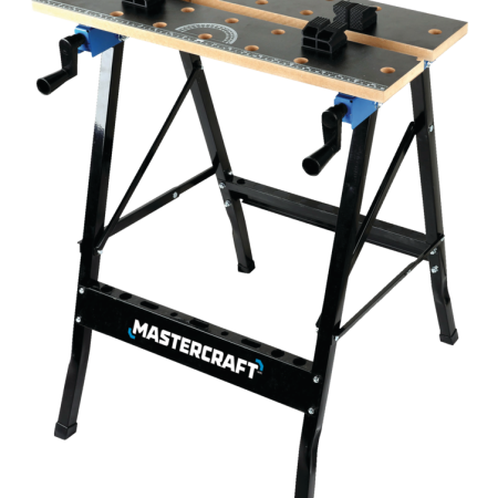 Mastercraft Steel Folding Work Table / Sawhorse w/ MDF Tabletop, 25x30x24-30-in