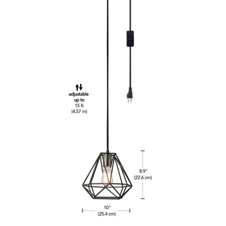 For Living Plug-in Caged Ceiling Pendant Light, Matte Black/Brass