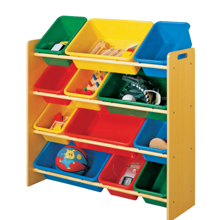 For Living Kids 12-Bin Bedroom/Playroom Toy Storage Organizer, Yellow