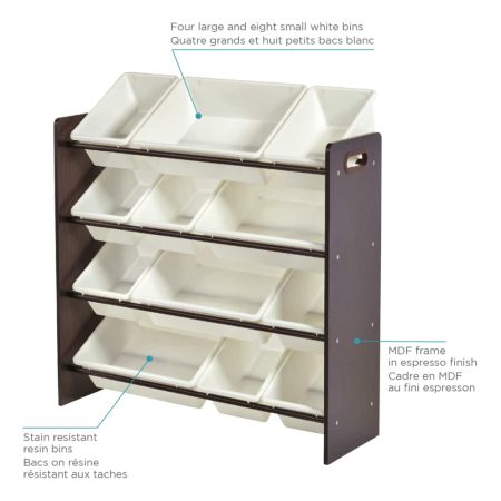 For Living 12-Bin Toy & Storage Organizer For Bedroom/Playroom/Mudroom, Espresso