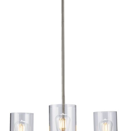 For Living 3-Light Clear Glass Shade Chandelier, Brushed Nickel