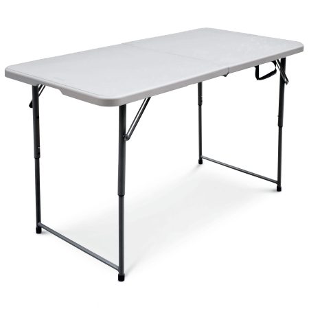 For Living 4-ft Portable Height Adjustable Plastic & Metal Folding Table with Handle, White