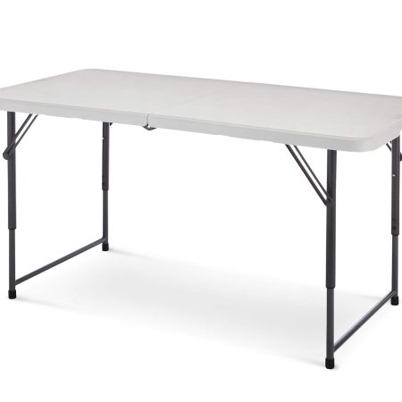 For Living 4-ft Portable Height Adjustable Plastic & Metal Folding Table with Handle, White